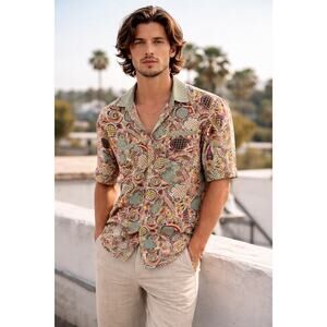 Paco Rabanne Vintage Abstract Paisley Short Sleeve Button Down Shirt XXL